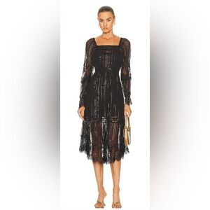 LoveShackFancy Jazz Dress Black Metallic Lace Trim 2 NWT $695 Damaged